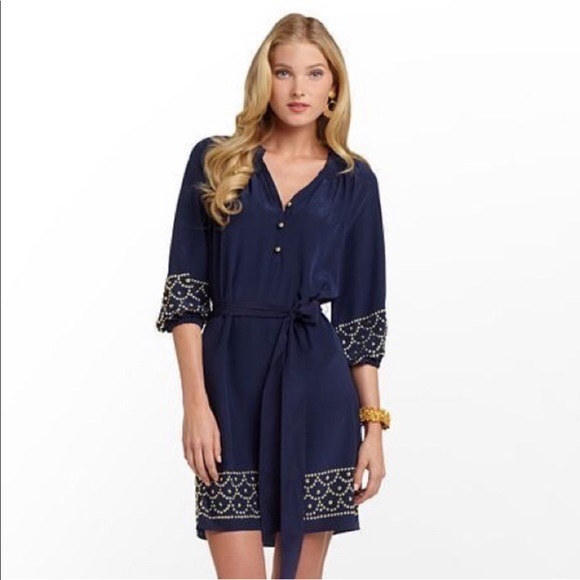Lilly Pulitzer Dresses & Skirts - Lilly Pulitzer Navy Blue Silk Perla Dress Small